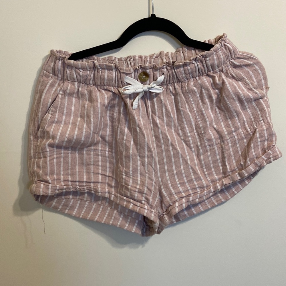 Pink and white striped linen shorts